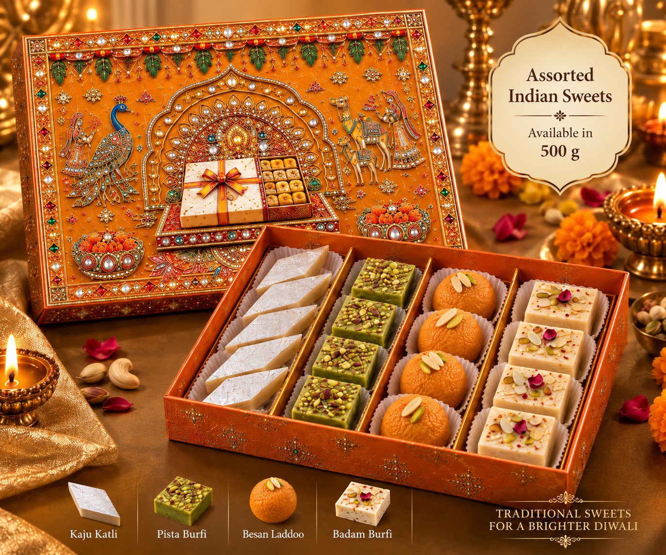 Assorted Diwali sweets gift box 500 g