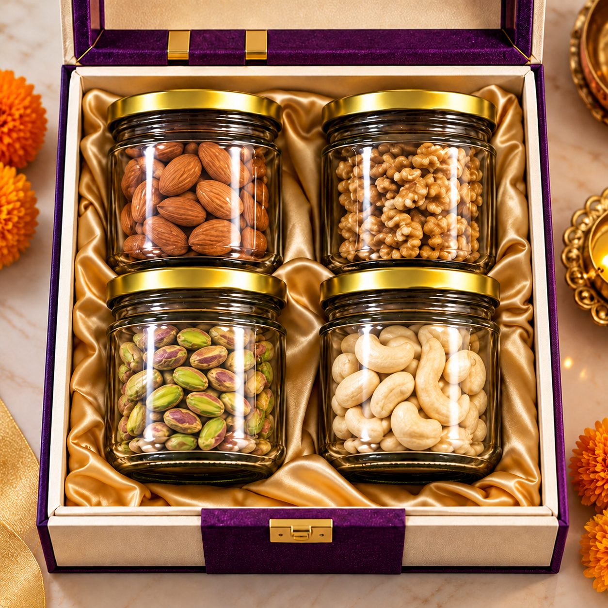 Premium Diwali dry fruit gift box with almonds walnuts pistachios and cashews